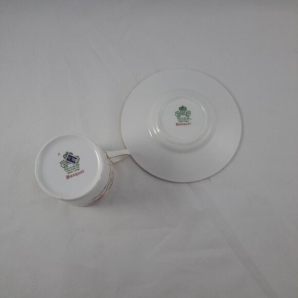 Aynsley Banquet Flat Demitasse Cup Saucer Set Fine Bone China England - Picture 14 of 16